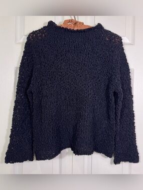 Eileen Fisher NWT Black Loop Knit Mock Neck Pullover Top S